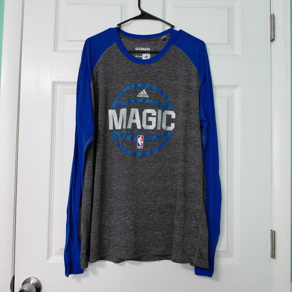 Adidas Orlando Magic NBA Ultimate Tee Mens 2XL Gray Blue Long Sleeve Shirt